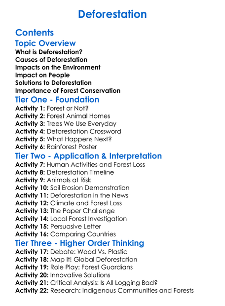 Deforestation Worksheet Activity Booklet