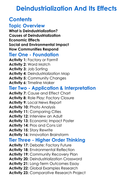 Deindustrialization And Its Effects Worksheet Activity Booklet