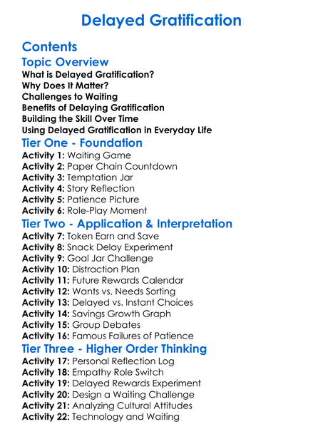 Delayed Gratification Worksheet Activity Booklet
