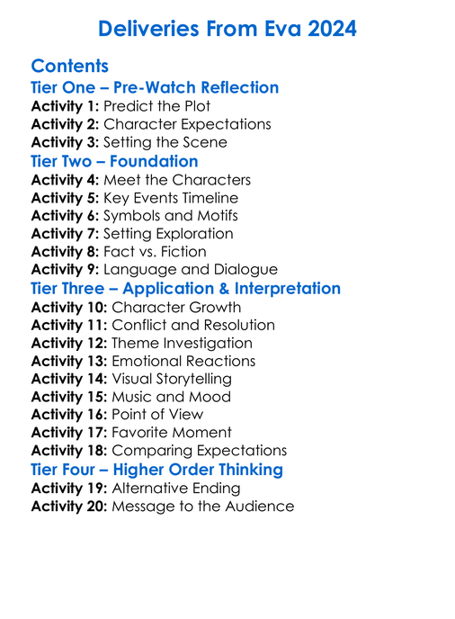 Deliveries From Eva 2024 Worksheet Activity Booklet