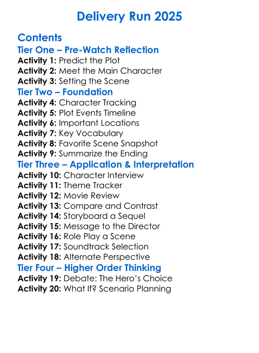 Delivery Run 2025 Worksheet Activity Booklet