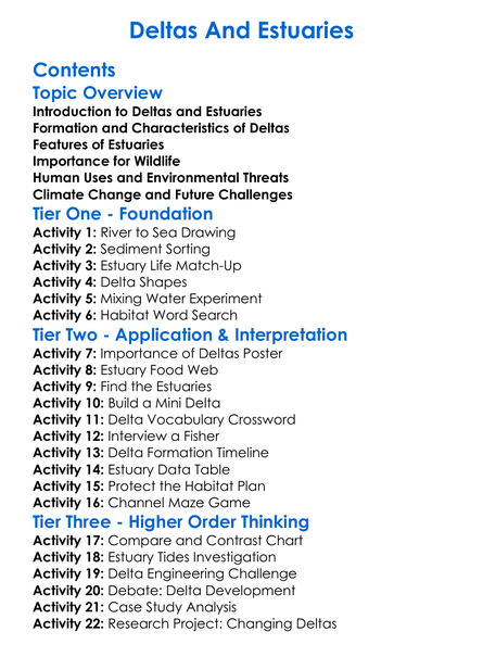 Deltas And Estuaries Worksheet Activity Booklet