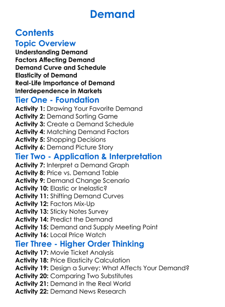 Demand Worksheet Activity Booklet