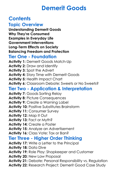Demerit Goods Worksheet Activity Booklet