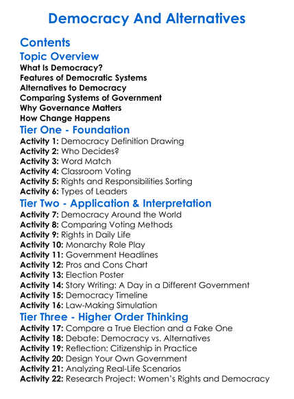 Democracy And Alternatives Worksheet Activity Booklet