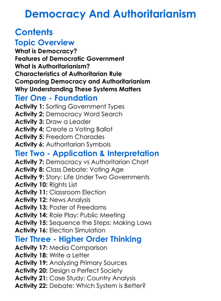 Democracy And Authoritarianism Worksheet Activity Booklet