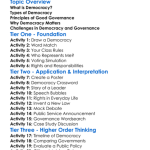Democracy And Governance Worksheet Activity Booklet