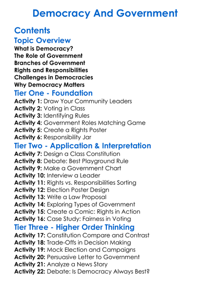 Democracy And Government Worksheet Activity Booklet