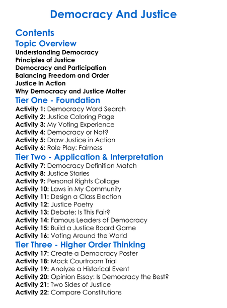 Democracy And Justice Worksheet Activity Booklet