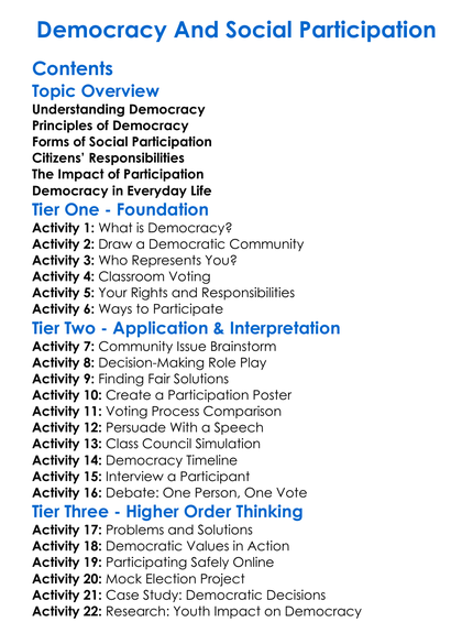 Democracy And Social Participation Worksheet Activity Booklet