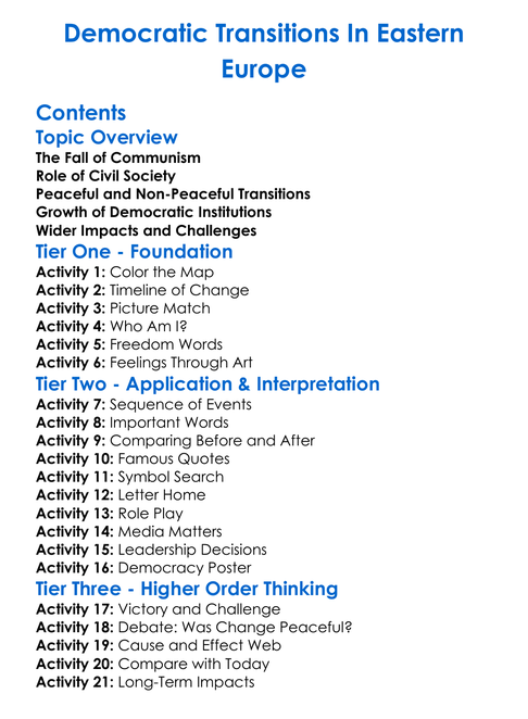 Democratic Transitions In Eastern Europe Worksheet Activity Booklet