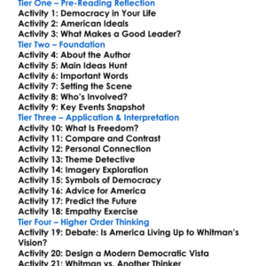 Democratic Vistas Walt Whitman Worksheet Activity Booklet