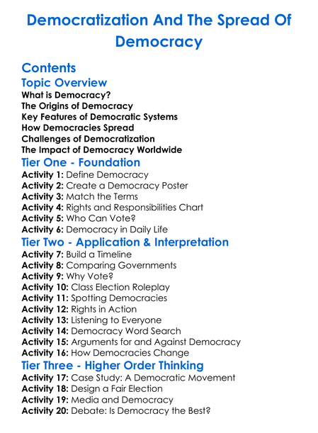 Democratization And The Spread Of Democracy Worksheet Activity Booklet