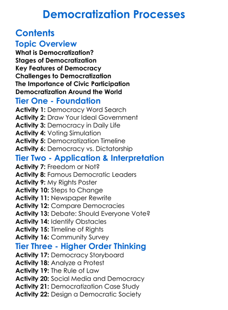 Democratization Processes Worksheet Activity Booklet