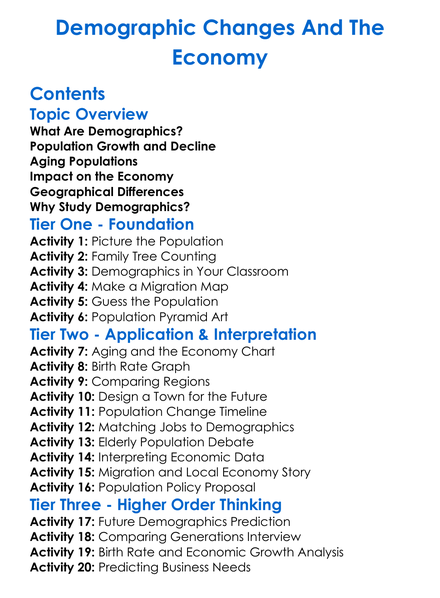 Demographic Changes And The Economy Worksheet Activity Booklet