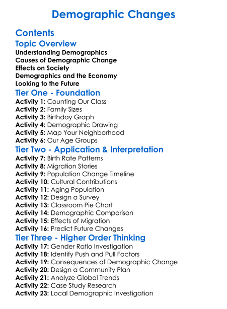 Demographic Changes Worksheet Activity Booklet