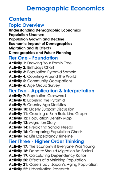 Demographic Economics Worksheet Activity Booklet