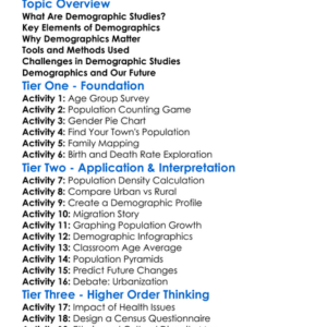 Demographic Studies Worksheet Activity Booklet