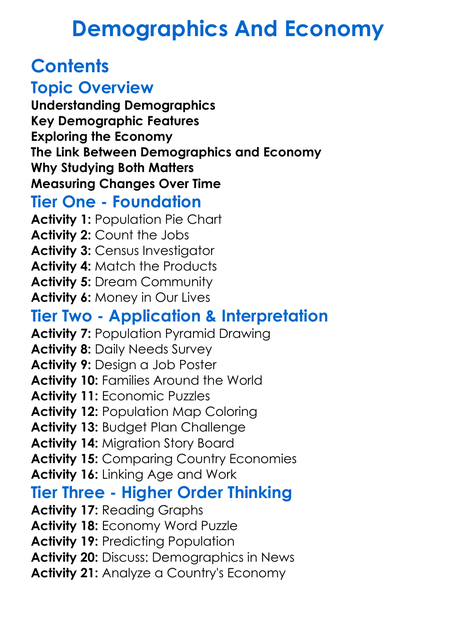 Demographics And Economy Worksheet Activity Booklet