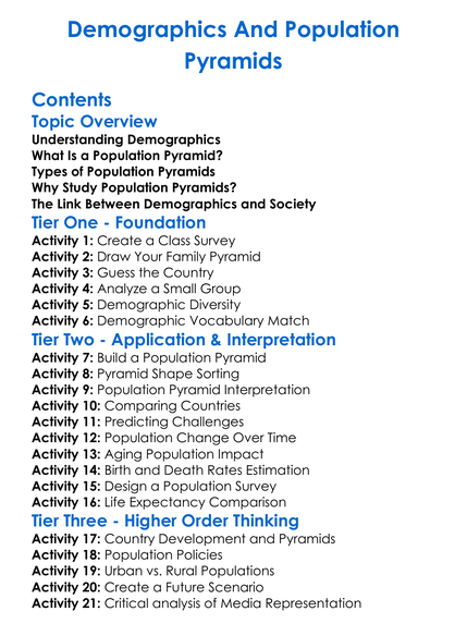 Demographics And Population Pyramids Worksheet Activity Booklet