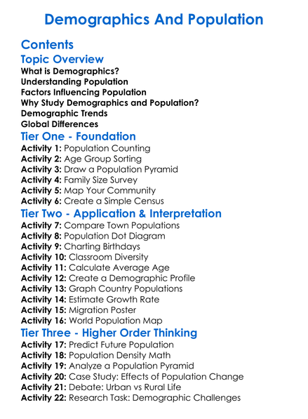 Demographics And Population Worksheet Activity Booklet