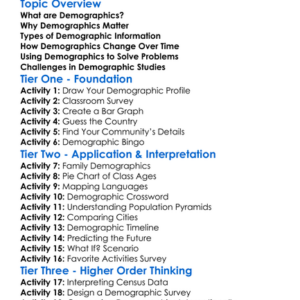 Demographics Worksheet Activity Booklet