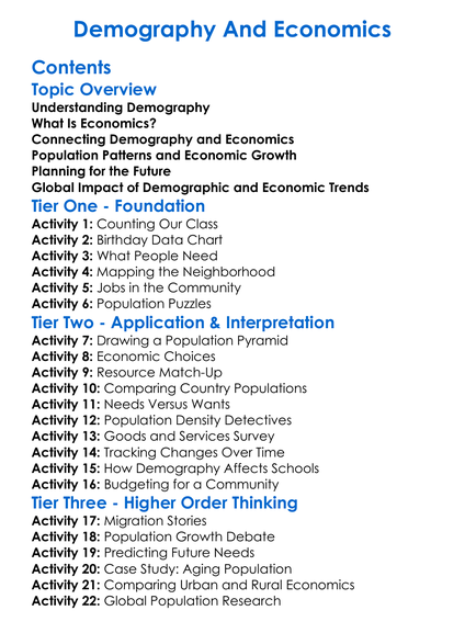 Demography And Economics Worksheet Activity Booklet