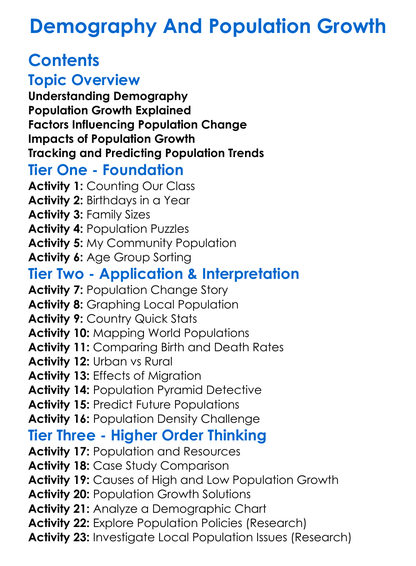 Demography And Population Growth Worksheet Activity Booklet