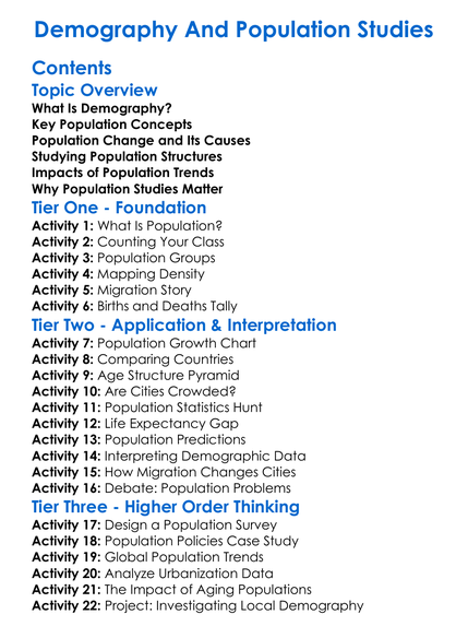 Demography And Population Studies Worksheet Activity Booklet
