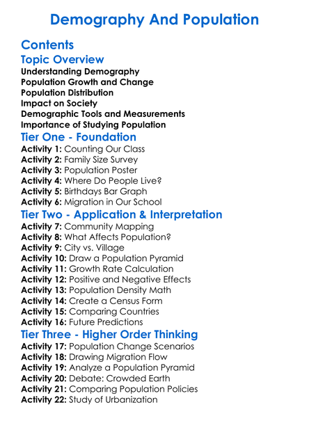 Demography And Population Worksheet Activity Booklet
