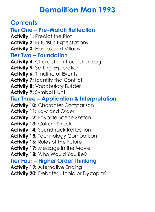 Demolition Man 1993 Worksheet Activity Booklet