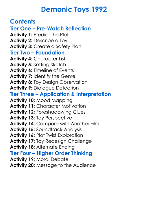 Demonic Toys 1992 Worksheet Activity Booklet