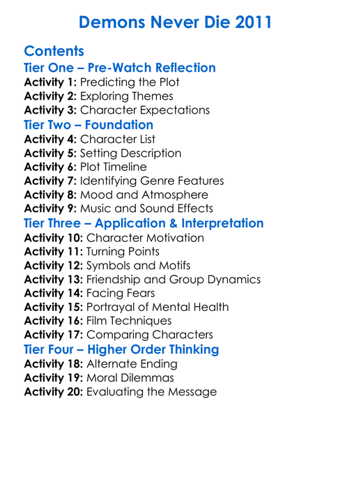 Demons Never Die 2011 Worksheet Activity Booklet