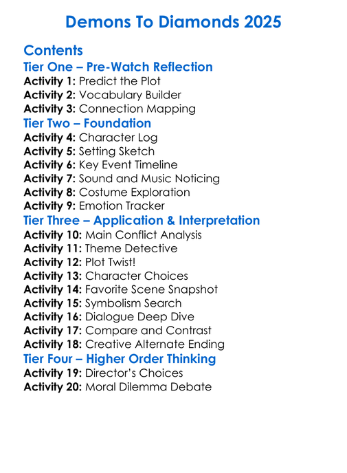 Demons To Diamonds 2025 Worksheet Activity Booklet