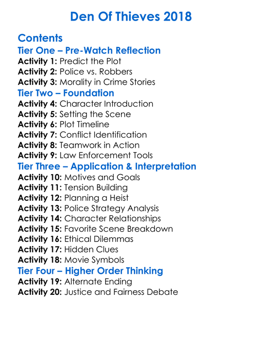 Den Of Thieves 2018 Worksheet Activity Booklet