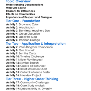 Denominations And Sects Worksheet Activity Booklet