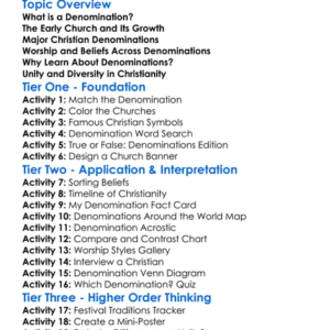 Denominations In Christianity Worksheet Activity Booklet