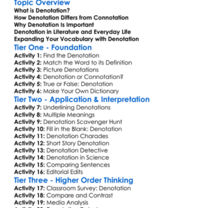 Denotation Worksheet Activity Booklet