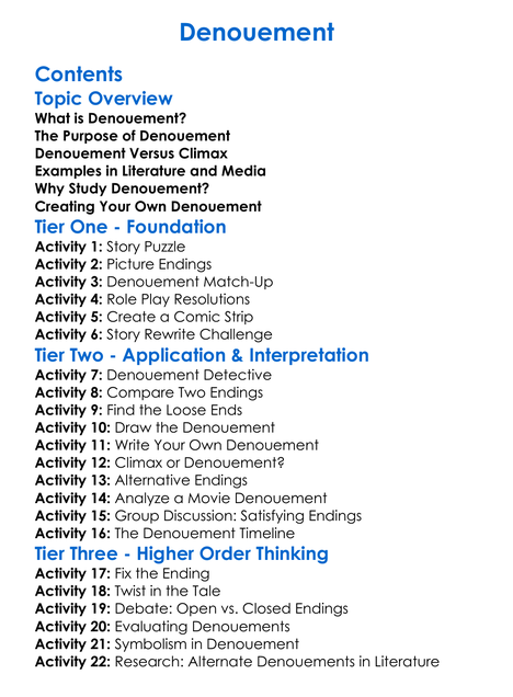 Denouement Worksheet Activity Booklet