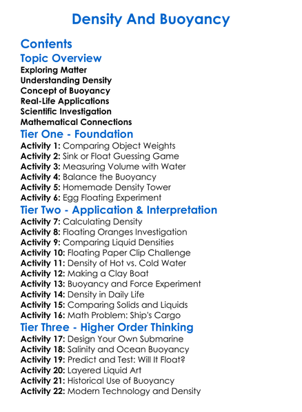 Density And Buoyancy Worksheet Activity Booklet