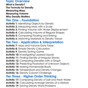 Density And Its Measurement Worksheet Activity Booklet