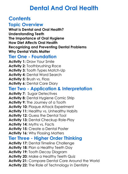 Dental And Oral Health Worksheet Activity Booklet