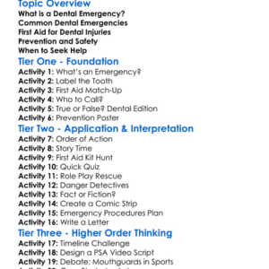Dental Emergency Care Worksheet Activity Booklet