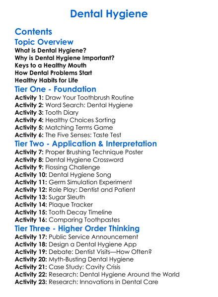 Dental Hygiene Worksheet Activity Booklet