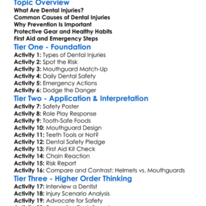 Dental Injury Prevention Worksheet Activity Booklet