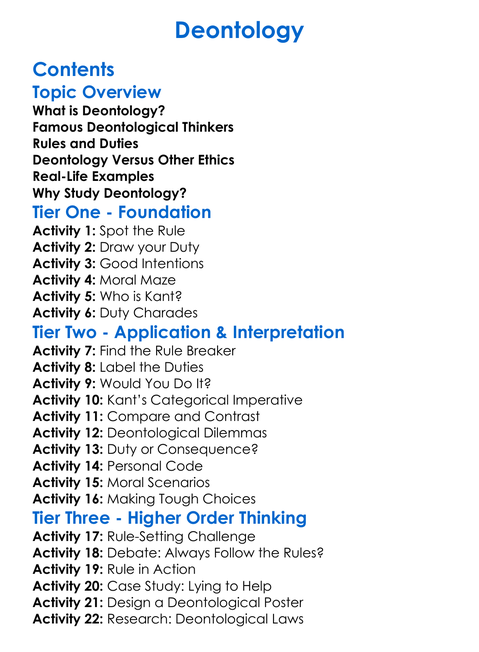 Deontology Worksheet Activity Booklet