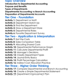Departmental Accounting Worksheet Activity Booklet