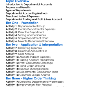 Departmental Accounts Worksheet Activity Booklet