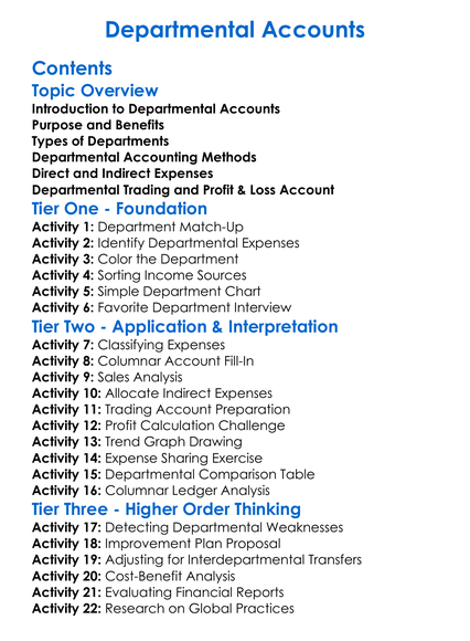 Departmental Accounts Worksheet Activity Booklet