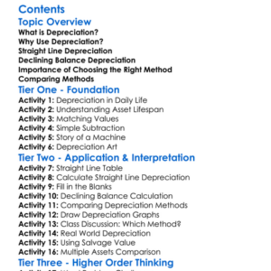 Depreciation Methods Straight Line Declining Balance Worksheet Activity Booklet